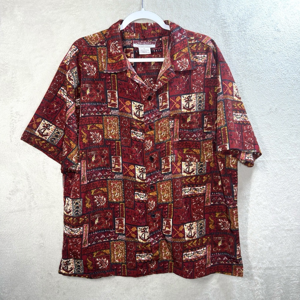 VTG Generra Collection Button Down Shirt Aztec Abstract Print Red Men's XL